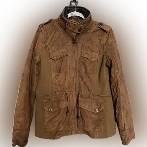 Eddie Bauer Suede Leather Jacket with Stowaway Hood